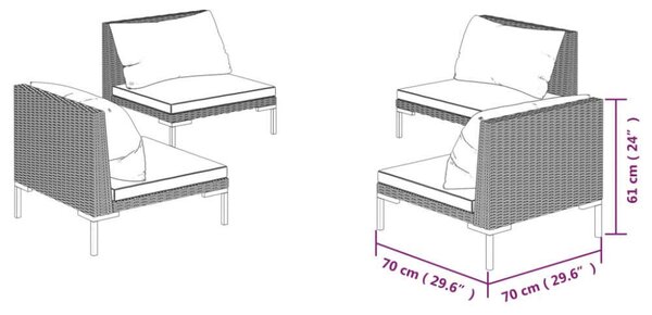 Polyrattan Kerti Ülőgarnitúra - 4 részes - Sötétszürke