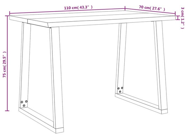Tömör akácfa étkezőasztal természetes éllel 110 x 70 x 75 cm