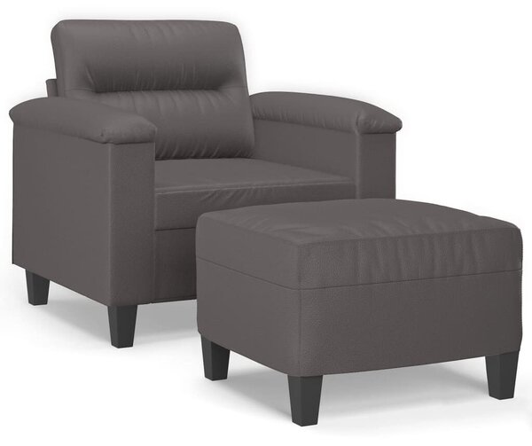 Szürke műbőr kanapéfotel lábtartóval 60 cm