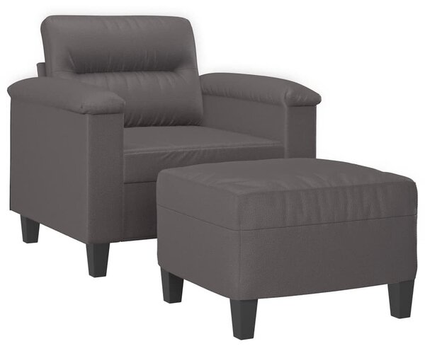 Szürke műbőr kanapéfotel lábtartóval 60 cm