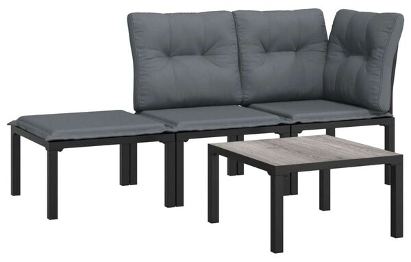 VidaXL Polyrattan Kerti Ülőgarnitúra - 4 részes - Fekete-Szürke