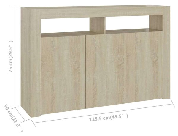 VidaXL LED-es Tálalószekrény - Sonoma Tölgy - 115,5x30x75 cm