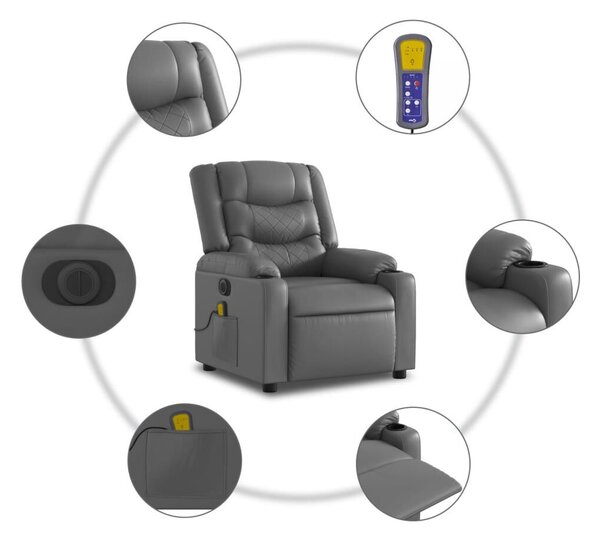 Elektromos szürke műbőr felállást segítő dönthető masszázsfotel