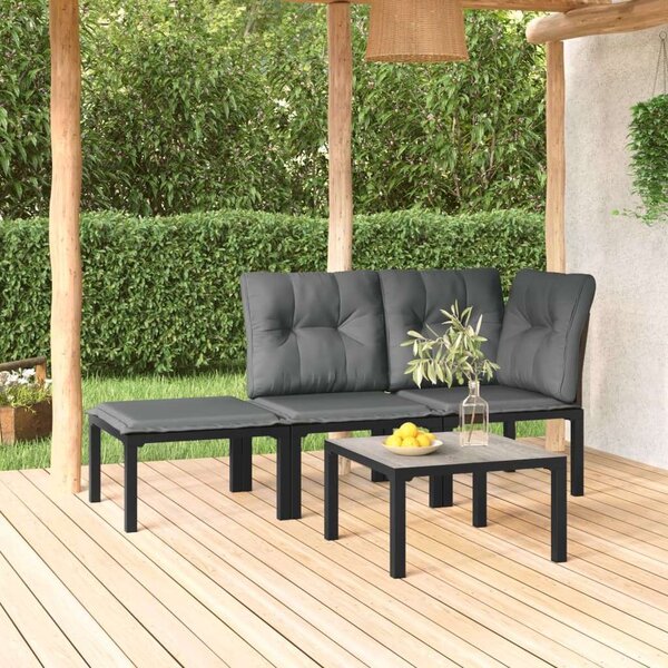 VidaXL Polyrattan Kerti Ülőgarnitúra - 4 részes - Fekete-Szürke