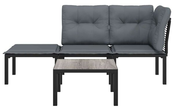 VidaXL Polyrattan Kerti Ülőgarnitúra - 4 részes - Fekete-Szürke