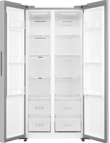 Tesla RB4600FMXE Side by side hűtőszekrény, 460 l, E energiaosztály, Total No Frost, Inverter motor, LED kijelző, M 177 cm, Inox