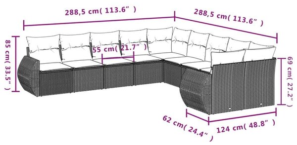 VidaXL Polyrattan Kerti Ülőgarnitúra - 10 részes - Szürke