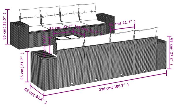 VidaXL Polyrattan Kerti Ülőgarnitúra - 9 részes - Szürke