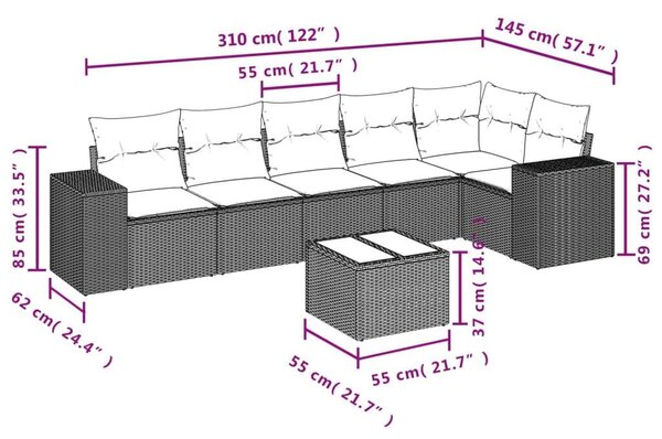 VidaXL Polyrattan Kerti Ülőgarnitúra - 7 részes - Bézs