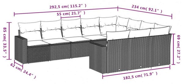 VidaXL Polyrattan Kerti Ülőgarnitúra - 10 részes - Fekete
