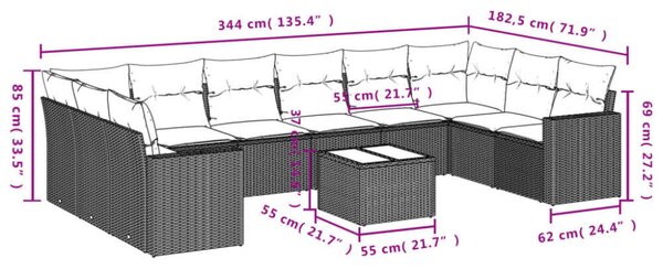 VidaXL Polyrattan Kerti Ülőgarnitúra - 11 részes - Szürke