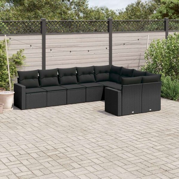 VidaXL Polyrattan Kerti Ülőgarnitúra - 9 részes - Fekete