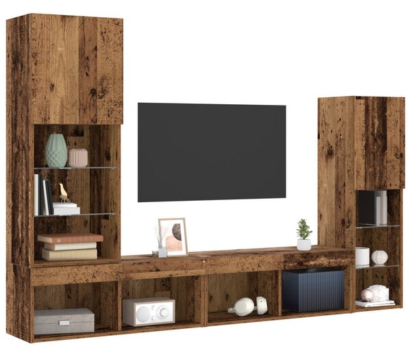 TV szekrény LED lámpákkal Megkopott fa 40.5x30x102 cm