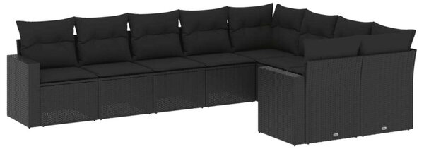 VidaXL Polyrattan Kerti Ülőgarnitúra - 9 részes - Fekete