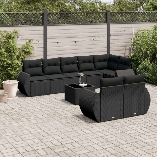 VidaXL Polyrattan Kerti Ülőgarnitúra - 9 részes - Fekete