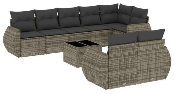 VidaXL Polyrattan Kerti Ülőgarnitúra - 9 részes - Szürke
