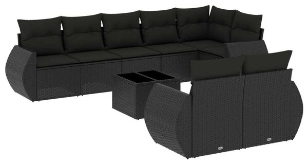 VidaXL Polyrattan Kerti Ülőgarnitúra - 9 részes - Fekete