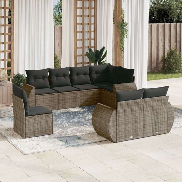 VidaXL 8-részes szürke polyrattan kerti ülőgarnitúra párnákkal