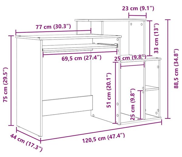 Tárolós Asztal Beton Szürke 120.5x44x88.5 cm Mérnöki Fa