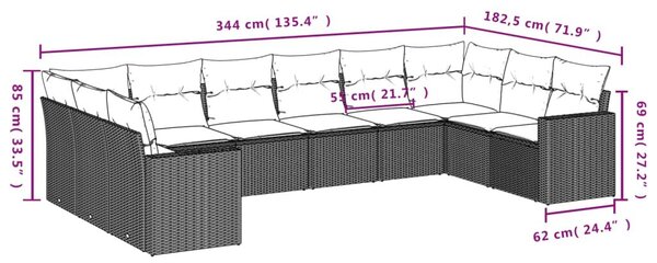 VidaXL Polyrattan Kerti Ülőgarnitúra - 10 részes - Szürke