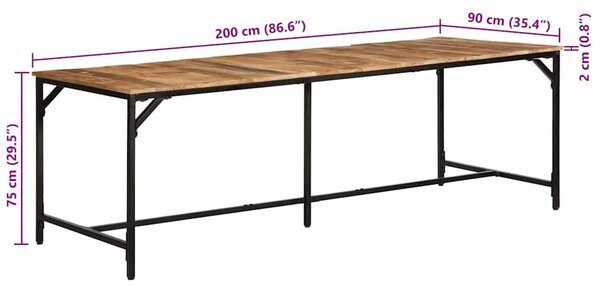 Tömör nyers mangófa étkezőasztal 220 x 90 x 75 cm