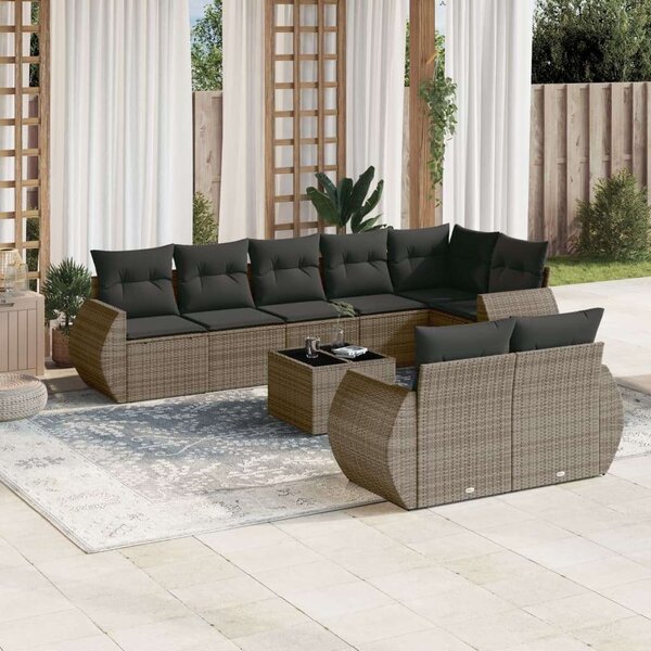 VidaXL Polyrattan Kerti Ülőgarnitúra - 9 részes - Szürke