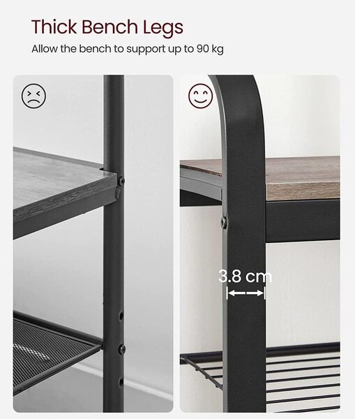 Kabáttartó állvány, kabátállvány cipőtárolóval, 183cm magas, szürke-fekete