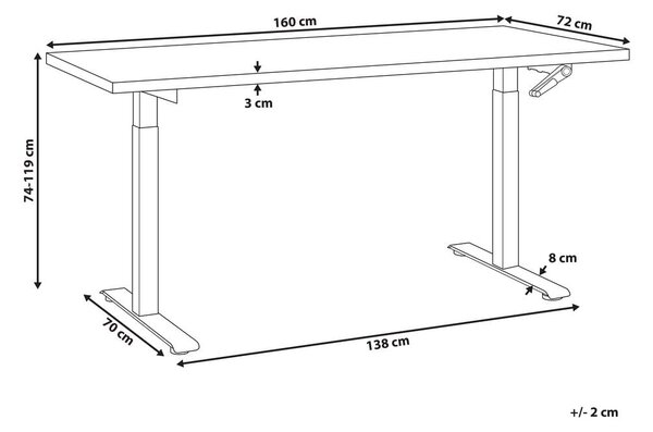 Manuálisan állítható asztal DESTINES Fehér/fekete 160 cm 72 cm