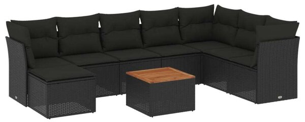 Polyrattan Kerti Ülőgarnitúra - 9 részes - Fekete