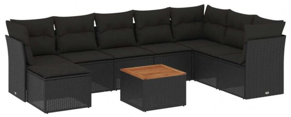 Polyrattan Kerti Ülőgarnitúra - 9 részes - Fekete
