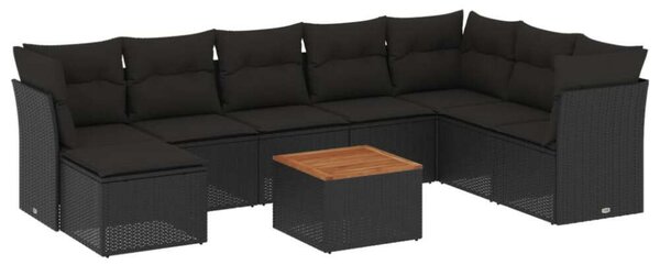 Polyrattan Kerti Ülőgarnitúra - 9 részes - Fekete