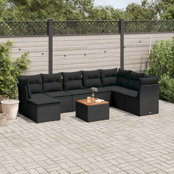 Polyrattan Kerti Ülőgarnitúra - 9 részes - Fekete