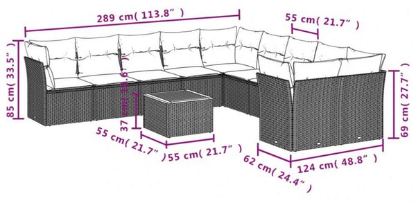 VidaXL Polyrattan Kerti Ülőgarnitúra - 11 részes - Szürke