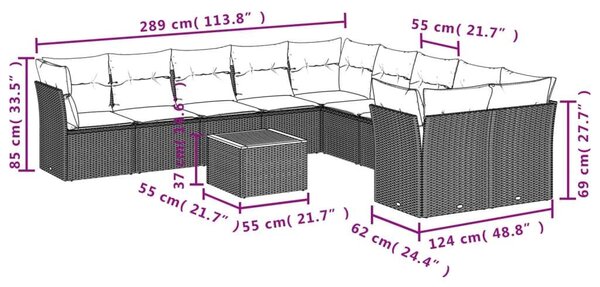 VidaXL Polyrattan Kerti Ülőgarnitúra - 11 részes - Szürke