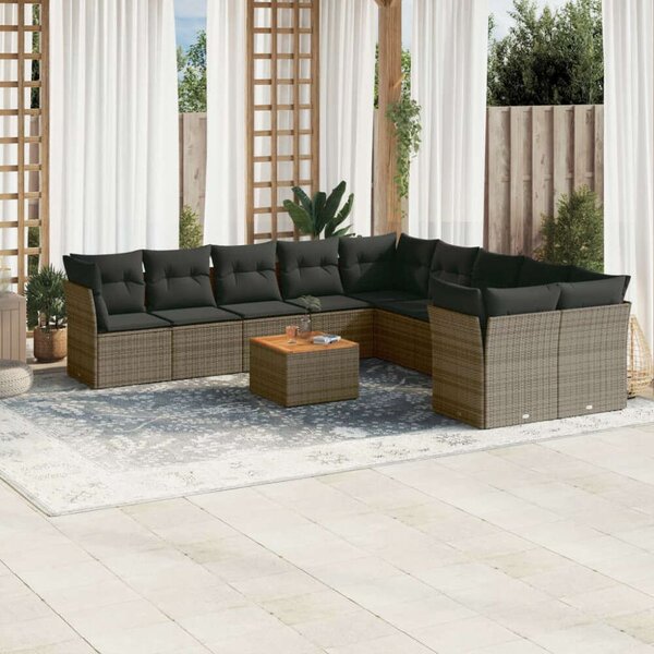 VidaXL Polyrattan Kerti Ülőgarnitúra - 11 részes - Szürke