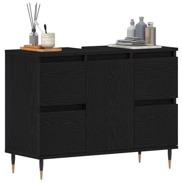 Fürdőszoba Mosdó Szekrény Fekete Tölgy 80x33x60 cm Mérnöki Fa