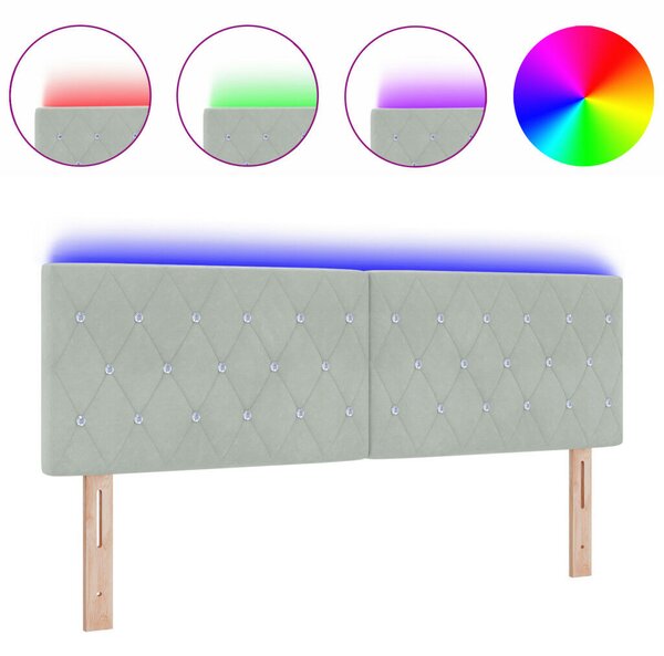 LED fejvég kristály gombbal tuftált világosszürke 72 cm bársony