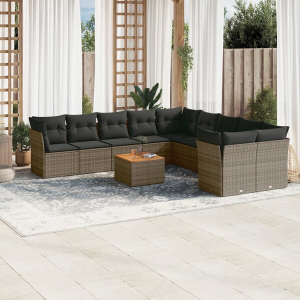 VidaXL Polyrattan Kerti Ülőgarnitúra - 11 részes - Szürke