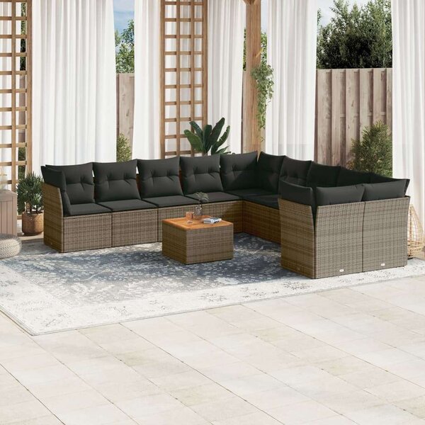 VidaXL Polyrattan Kerti Ülőgarnitúra - 11 részes - Szürke