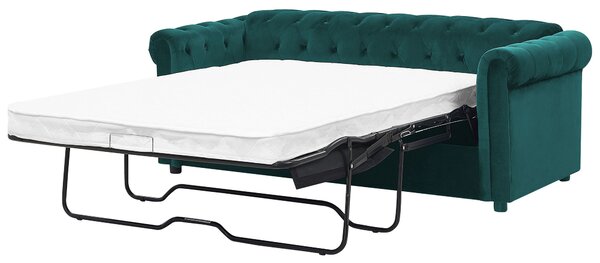 Kanapéágy 3 személyes CHESTERFIELD Bársony Smaragdzöld