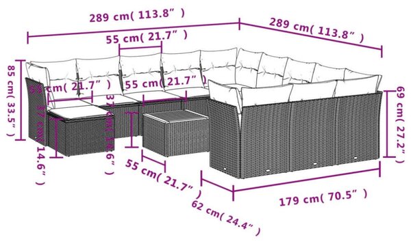 VidaXL Polyrattan Kerti Ülőgarnitúra - 13 részes - Fekete