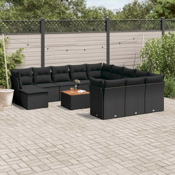 VidaXL Polyrattan Kerti Ülőgarnitúra - 13 részes - Fekete