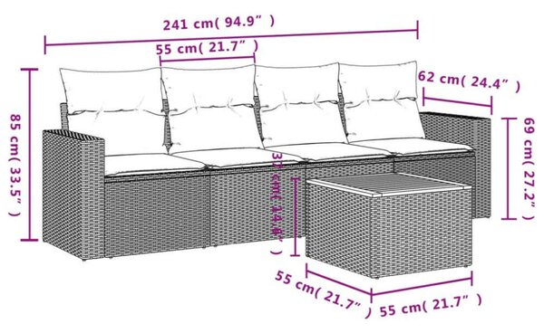 VidaXL Polyrattan Kerti Ülőgarnitúra - 5 részes - Bézs
