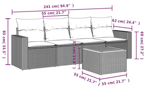 VidaXL Polyrattan Kerti Ülőgarnitúra - 5 részes - Bézs