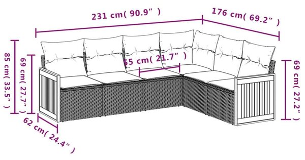 VidaXL Polyrattan Kerti Ülőgarnitúra - 6 részes - Bézs