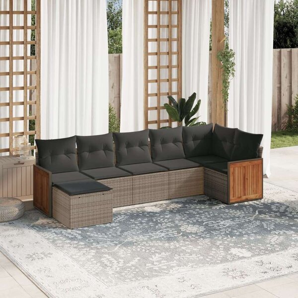 VidaXL 7 részes szürke polyrattan kerti ülőgarnitúra párnákkal