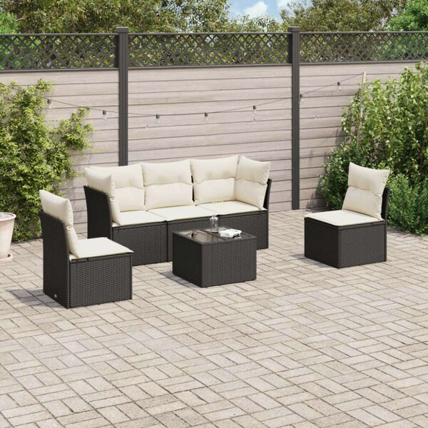 Polyrattan Kerti Ülőgarnitúra - 6 részes - Fekete