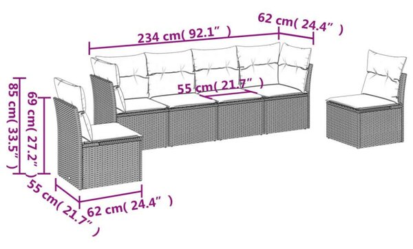 Polyrattan Kerti Ülőgarnitúra - 6 részes - Szürke