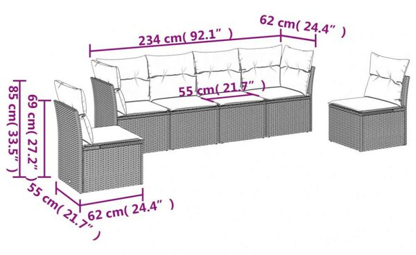 Polyrattan Kerti Ülőgarnitúra - 6 részes - Szürke