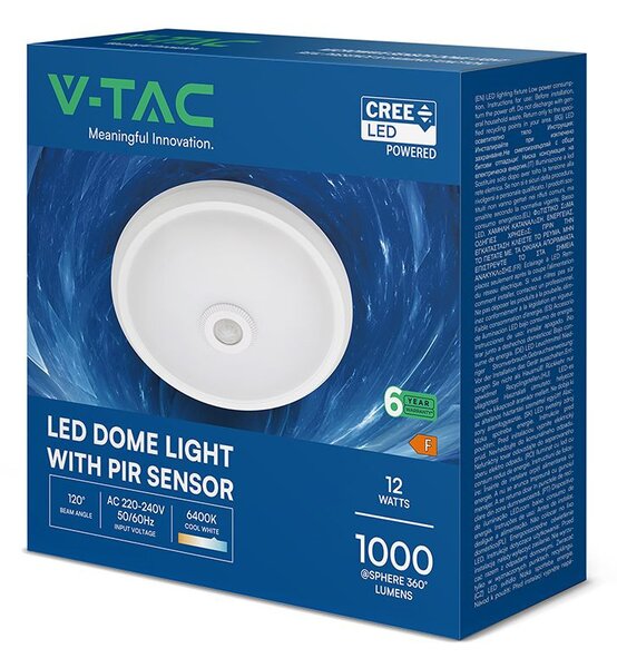 V-TAC CREE SMD 12W mennyezeti LED lámpa, mozgásérzékelővel, hideg fehér - SKU 218096